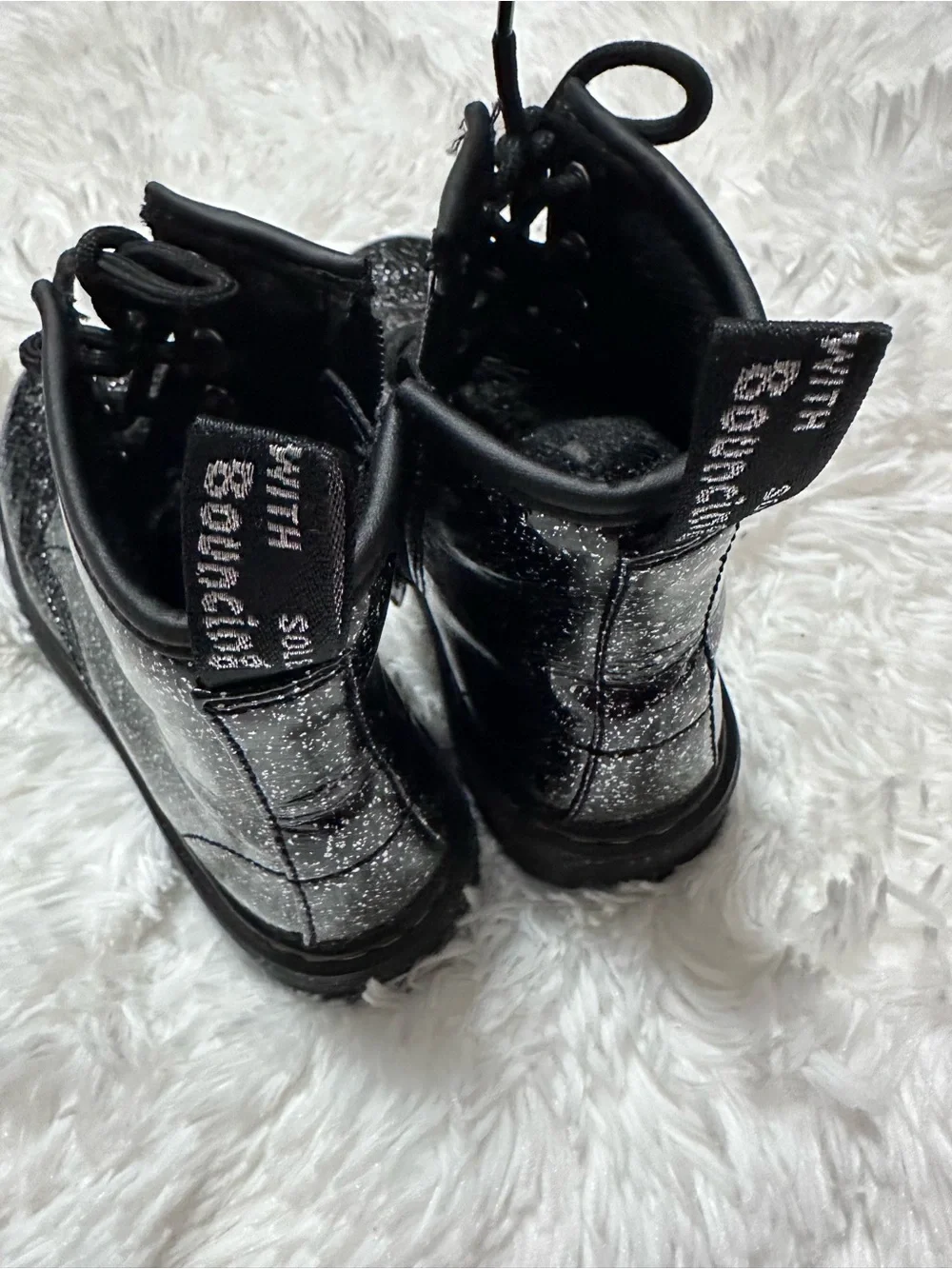 Used Little Girls Dr. Martens Black Glitter Lace-Up Boots size 3
